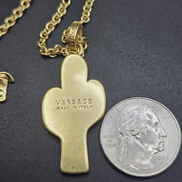 Versace Gold Necklace with Green Cactus Pendant - Picture 3 of 5